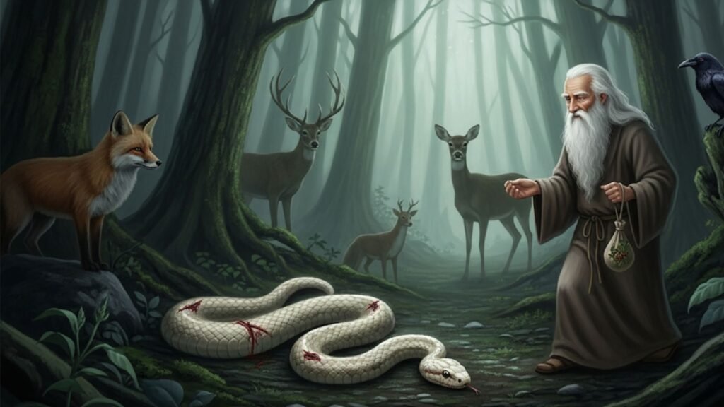 doubtful, the snake allowed the hermit to approach